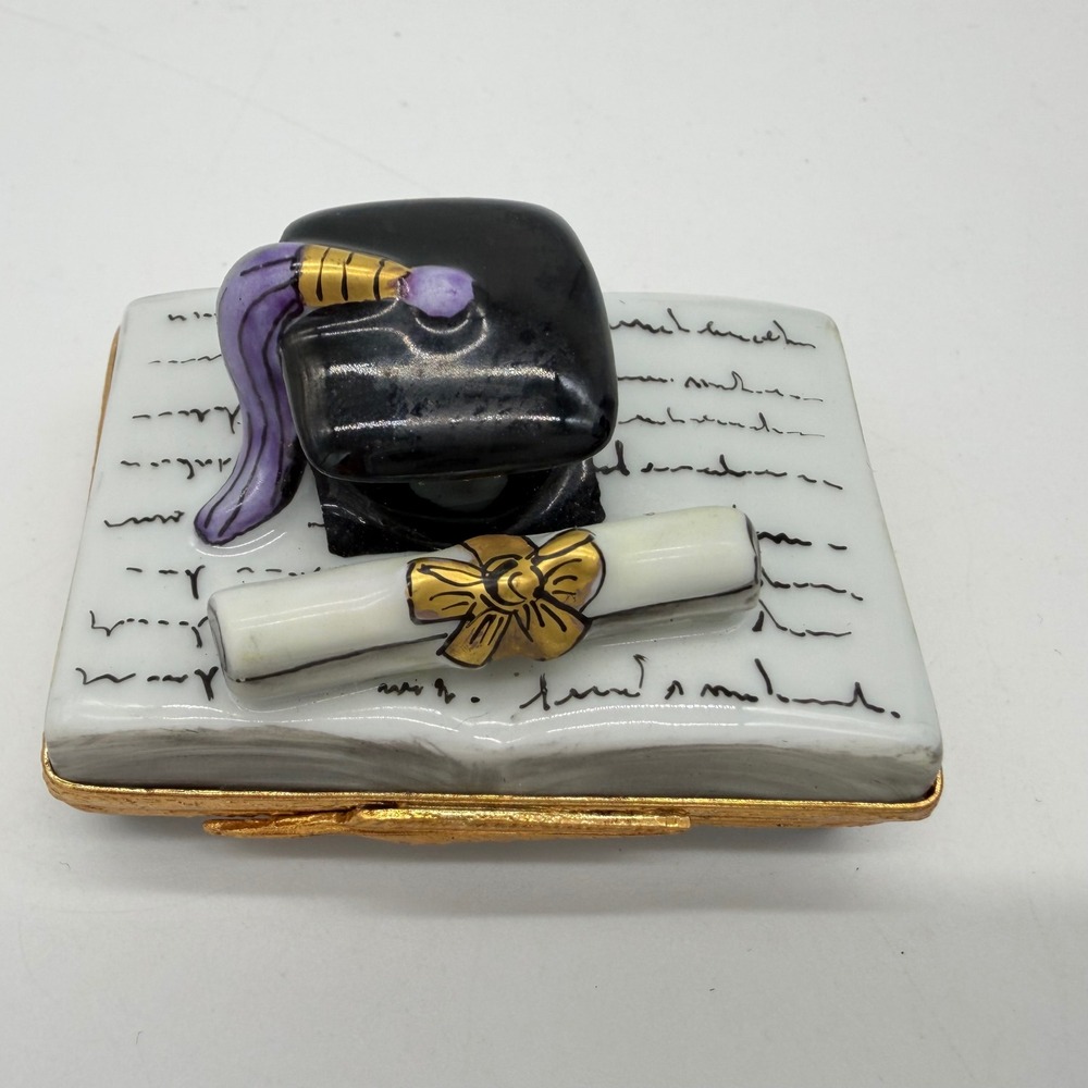 Limoges Artoria Graduation Trinket Box Porcelain Book Graduate Hat France #161